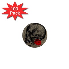 Skull And Rose  1  Mini Magnets (100 Pack) 