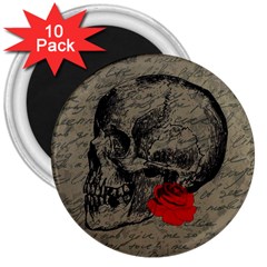 Skull And Rose  3  Magnets (10 Pack)  by Valentinaart