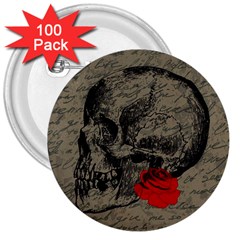 Skull And Rose  3  Buttons (100 Pack) 