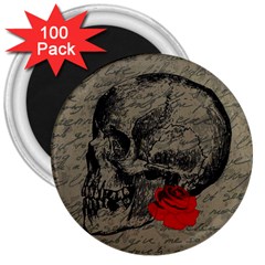 Skull And Rose  3  Magnets (100 Pack) by Valentinaart