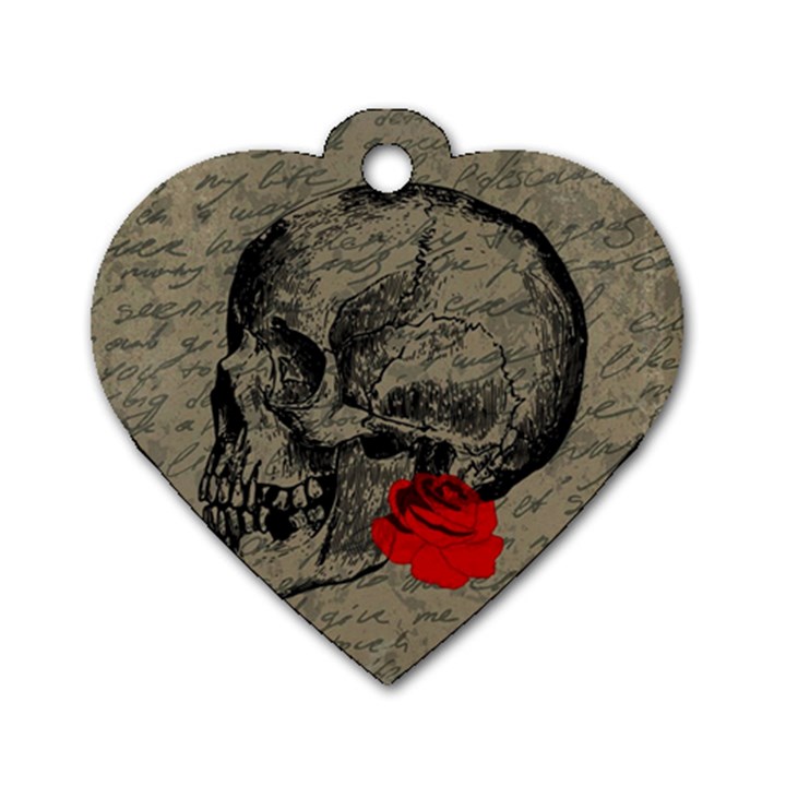 Skull and rose  Dog Tag Heart (Two Sides)