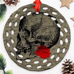 Skull And Rose  Round Filigree Ornament (two Sides)