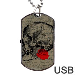 Skull And Rose  Dog Tag Usb Flash (one Side) by Valentinaart