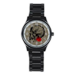 Skull And Rose  Stainless Steel Round Watch