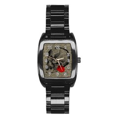 Skull And Rose  Stainless Steel Barrel Watch by Valentinaart