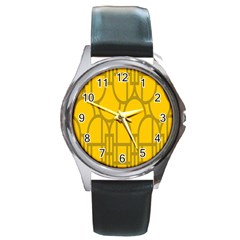 The Michigan Pattern Yellow Round Metal Watch