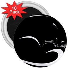 Cat Black Vector Minimalism 3  Magnets (10 Pack)  by Simbadda