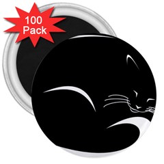 Cat Black Vector Minimalism 3  Magnets (100 Pack)