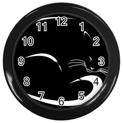 Cat Black Vector Minimalism Wall Clocks (black) by Simbadda