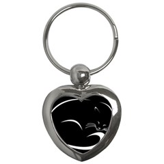 Cat Black Vector Minimalism Key Chains (heart)  by Simbadda