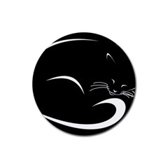 Cat Black Vector Minimalism Rubber Round Coaster (4 Pack) 