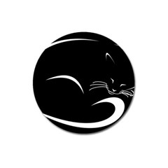 Cat Black Vector Minimalism Magnet 3  (round) by Simbadda