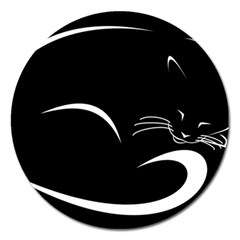 Cat Black Vector Minimalism Magnet 5  (round) by Simbadda