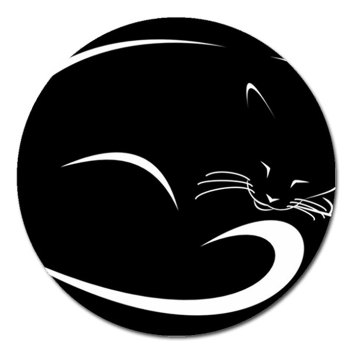 Cat Black Vector Minimalism Magnet 5  (Round)