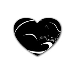 Cat Black Vector Minimalism Rubber Coaster (heart)  by Simbadda