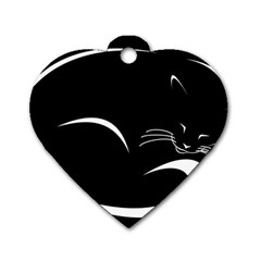 Cat Black Vector Minimalism Dog Tag Heart (two Sides) by Simbadda