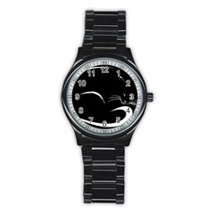 Cat Black Vector Minimalism Stainless Steel Round Watch