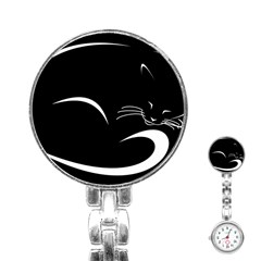 Cat Black Vector Minimalism Stainless Steel Nurses Watch