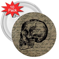 Skull 3  Buttons (10 Pack) 