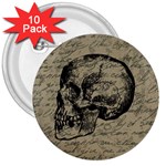 Skull 3  Buttons (10 pack)  Front