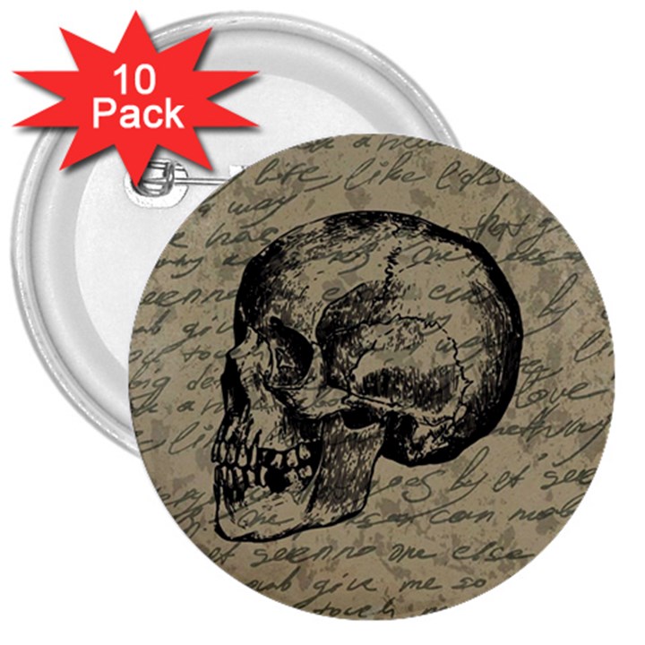 Skull 3  Buttons (10 pack) 