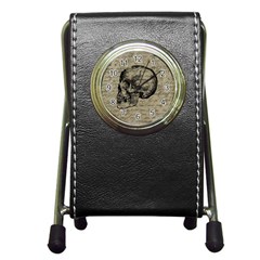 Skull Pen Holder Desk Clocks by Valentinaart