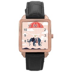 Digital Slon Parashyut Vektor Rose Gold Leather Watch  by Simbadda