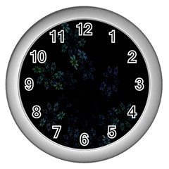 Fractal Pattern Black Background Wall Clocks (silver)  by Simbadda