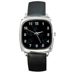 Fractal Pattern Black Background Square Metal Watch