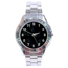 Fractal Pattern Black Background Stainless Steel Analogue Watch by Simbadda