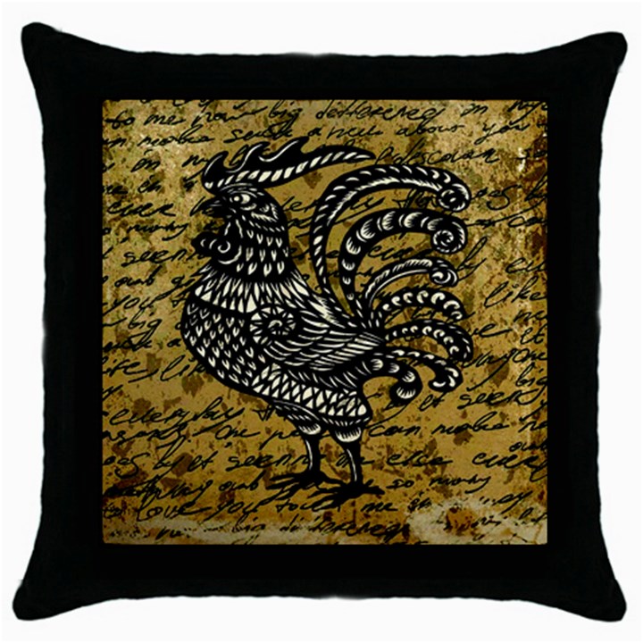 Vintage rooster  Throw Pillow Case (Black)