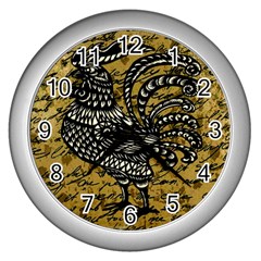 Vintage Rooster  Wall Clocks (silver)  by Valentinaart