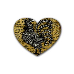 Vintage Rooster  Rubber Coaster (heart)  by Valentinaart