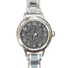 Recursive Subdivision Between 5 Source Lines Screen Black Round Italian Charm Watch