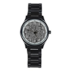 Recursive Subdivision Between 5 Source Lines Screen Black Stainless Steel Round Watch