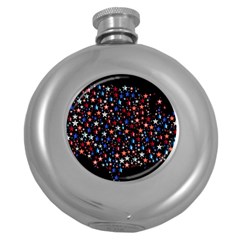 America Usa Map Stars Vector  Round Hip Flask (5 Oz)