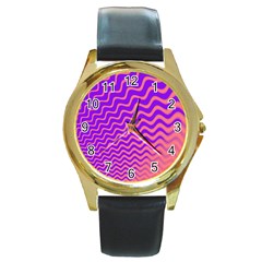 Pink And Purple Round Gold Metal Watch