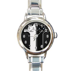 Texture Cats Black White Round Italian Charm Watch