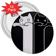 Texture Cats Black White 3  Buttons (10 Pack) 