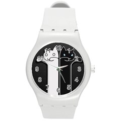 Texture Cats Black White Round Plastic Sport Watch (m)