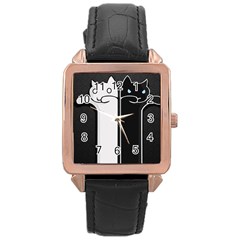 Texture Cats Black White Rose Gold Leather Watch 