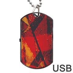 Surface Line Pattern Red Dog Tag Usb Flash (two Sides)