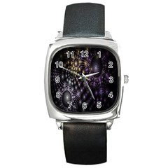 Fractal Patterns Dark Circles Square Metal Watch