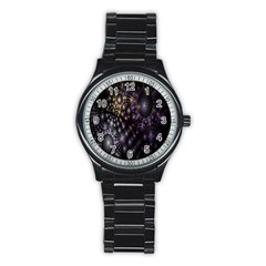 Fractal Patterns Dark Circles Stainless Steel Round Watch by Simbadda