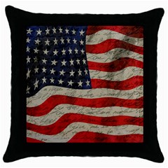 Vintage American Flag Throw Pillow Case (black) by Valentinaart