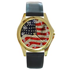 Vintage American Flag Round Gold Metal Watch by Valentinaart