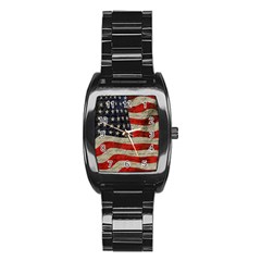 Vintage American Flag Stainless Steel Barrel Watch by Valentinaart