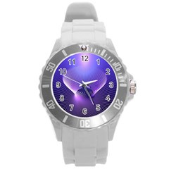 Abstract Fractal 3d Purple Artistic Pattern Line Round Plastic Sport Watch (l)