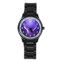 Abstract Fractal 3d Purple Artistic Pattern Line Stainless Steel Round Watch