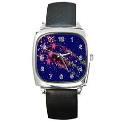 Stars Abstract Shine Spots Lines Square Metal Watch by Simbadda